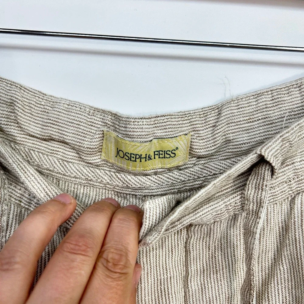 100% Linen Pants Mens 34x34 Drawstring Straight Leg Beige Costal Joseph & Feiss
